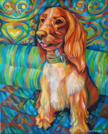 Картина под названием "My dear favorite dog" - Igor Sem, Подлинное произведение искусства, Масло Установлен на Деревянная ра…