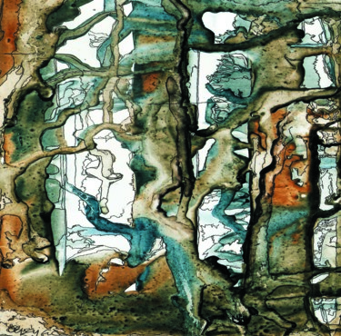 Dessin intitulée "A travers bois" par Catherine Gajac, Œuvre d'art originale, Encre