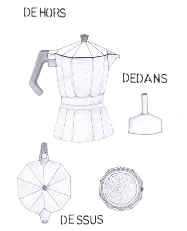 图画 标题为“Cafetière italienne” 由O.M.A., 原创艺术品, 铅笔