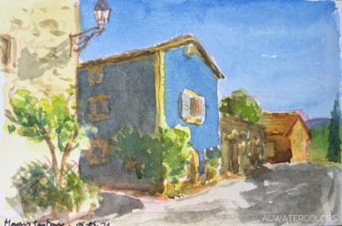 L'oustau blau, Provenço. The blue house, Provence Painting titled "L'oustau blau, Prov…" by Alain Crousse (ACWATERCOLORS), Original Artwork, Watercolor
