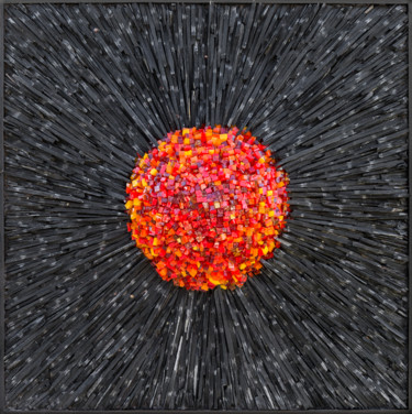 雕塑 标题为“La planète feu” 由Fabienne Le Pajolec, 原创艺术品, 镶嵌 安装在木板上