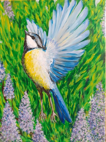 Peinture intitulée "Messange bleu" par Elena Nesytova, Œuvre d'art originale, Acrylique