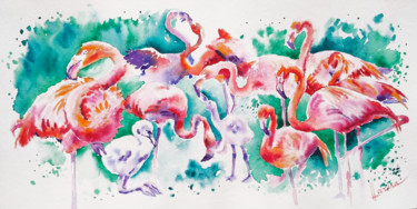 Flamingo Peinture intitulée "Flamingo" par Olga Larina, Œuvre d'art originale, Aquarelle