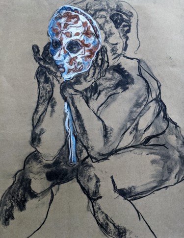 Dessin intitulée "Masquée - Masked" par Marijo Ponce Fest, Œuvre d'art originale, Pastel