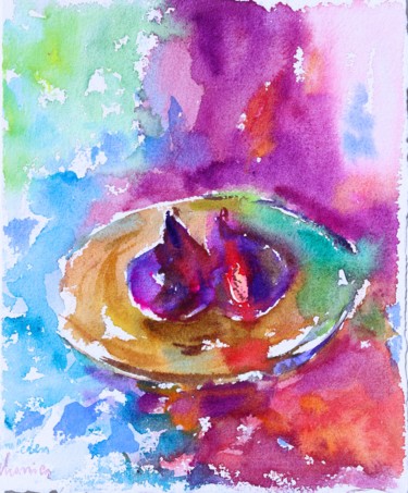 Peinture intitulée "Figues et soleil" par Michel Charrier, Œuvre d'art originale, Aquarelle