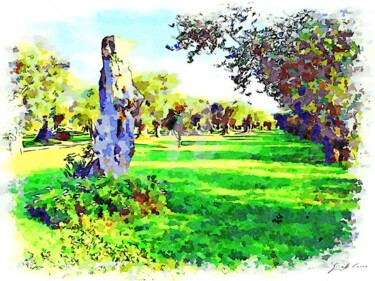 Dolmen nel giardino con uiveto