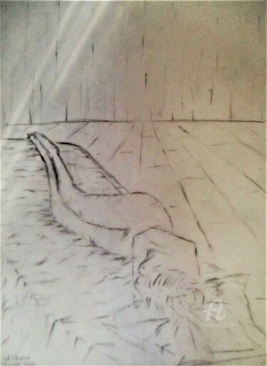 Drawing titled "Alice allongée" by Roberto Urbano, Original Artwork, Pencil