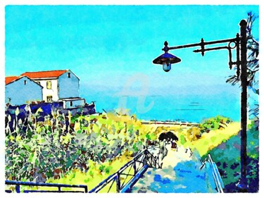 Scorcio con due case bianche e il mare