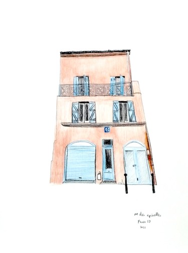 Drawing titled "Paris: 43 Rue des E…" by Laura Molloy, Original Artwork, Pencil