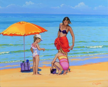 Peinture intitulée "Jeune femme et fill…" par Christelle Vaesken, Œuvre d'art originale, Acrylique
