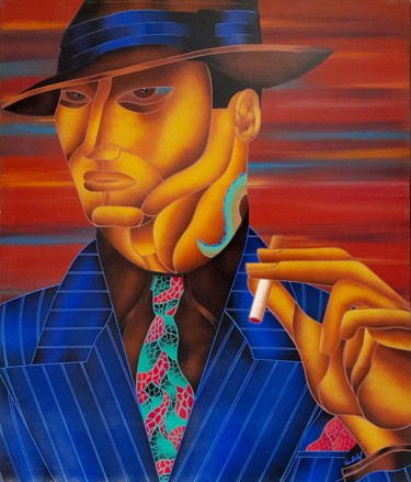 Peinture intitulée "Yakuza con Tesa Blu" par Kino Mistral, Œuvre d'art originale, Huile