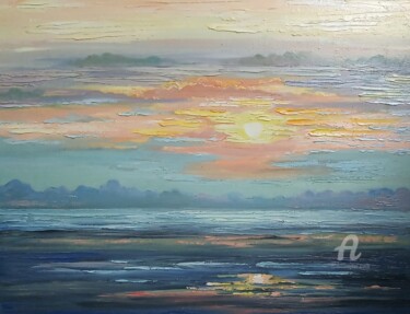 Painting titled ",,Sunset over the l…" by Iryna Tyschenko, Original Artwork, Oil Mounted on Wood Stretcher frame