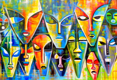 Rainbow Faces Schilderij getiteld "Rainbow Faces" door Olaoluwa Smith, Origineel Kunstwerk, Acryl