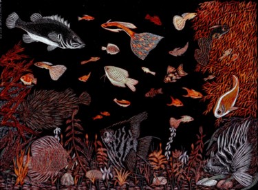 Fishes 2 Peinture intitulée "Fishes 2" par Martin Ashkhatoev, Œuvre d'art originale, Acrylique