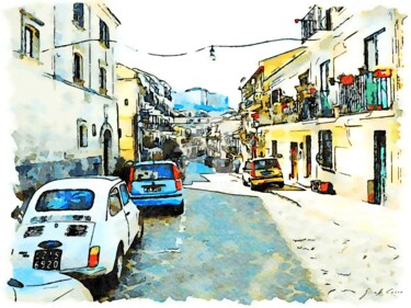 Automobili parchrggiate lungo una via del borgo