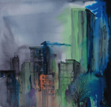 ритмы окон2 Schilderij getiteld "ритмы окон2" door Irina Morgunova, Origineel Kunstwerk, Aquarel