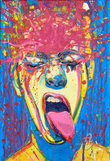 Pop art expressive portrait colorful abstract face Painting titled "Pop art expressive…" by Julia Brinkfrau, Original Artwork, Oil