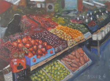 Painting titled "market 2" by Asher, Original Artwork, Oil