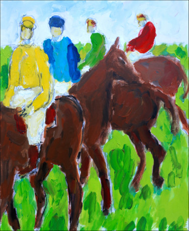 Painting titled "Courses hippiques d…" by Jean Mirre, Original Artwork, Oil