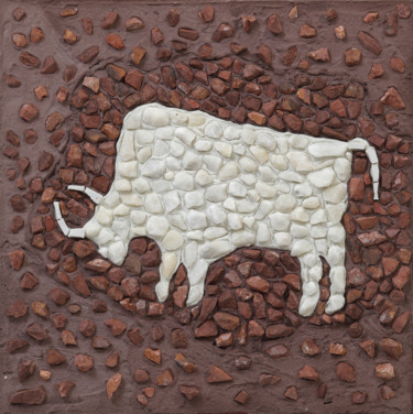 Mosaic panel "White Bull" 雕塑 标题为“Mosaic panel "White…” 由Tatiana Fololeeva, 原创艺术品, 镶嵌
