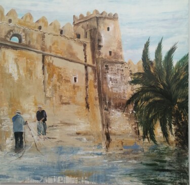Painting titled "ville natale" by Hela Ellouze, Original Artwork, Acrylic
