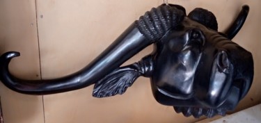 Sculpture titled "Buffalo head" by Obed Omwange, Original Artwork, Wood
