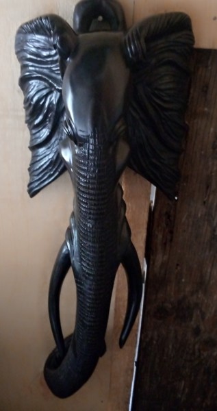 Sculpture titled "Ebony Elephant head…" by Obed Omwange, Original Artwork, Wood