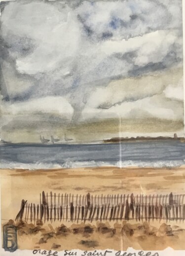 Schilderij getiteld "Orage sur saint Geo…" door Elisabeth Fabre Derulliere, Origineel Kunstwerk, Aquarel