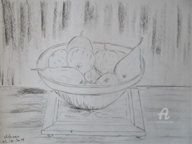 Drawing titled "Plateau de Fruits" by Roberto Urbano, Original Artwork, Pencil