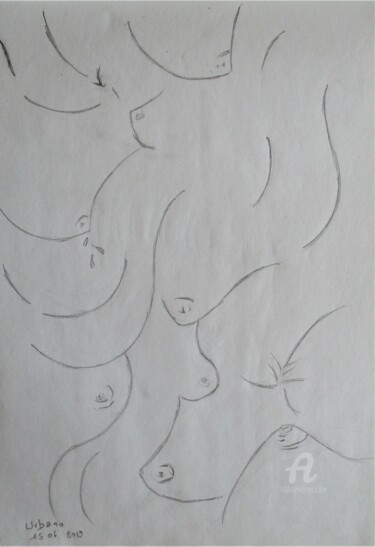 Drawing titled "Les Seins des Blond…" by Roberto Urbano, Original Artwork, Pencil
