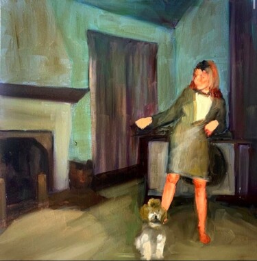 Painting titled "Dancing with the Do…" by Justine Lemaire, Original Artwork, Oil Mounted on Wood Stretcher frame