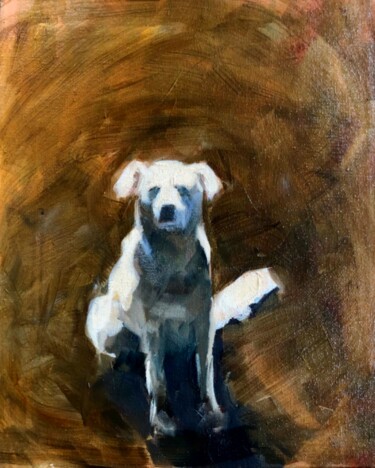 Dog I Peinture intitulée "Dog I" par Justine Lemaire, Œuvre d'art originale, Huile Monté sur Panneau de bois