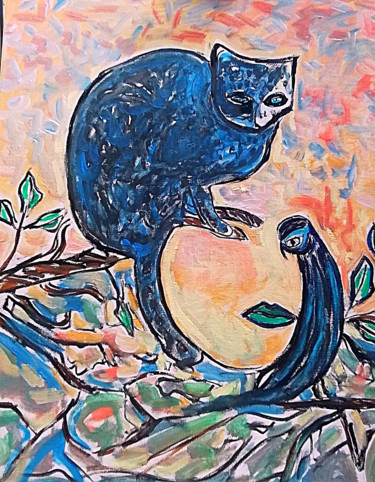 绘画 标题为“Le chat et l'oiseau” 由Grégoire Koboyan (Cricorps), 原创艺术品, 油