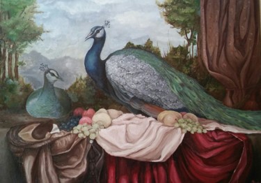 Schilderij getiteld "Birds of paradise" door Svetlana Sindere, Origineel Kunstwerk, Olie Gemonteerd op Frame voor houten bra…