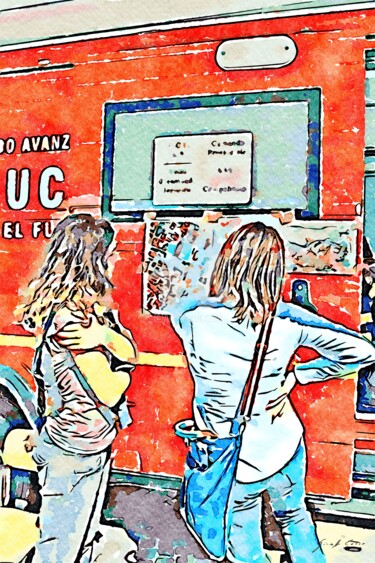 Arte digitale intitolato "Ragazze davanti al…" da Giuseppe Cocco, Opera d'arte originale, Acquarello