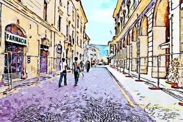 Ragazzi camminanti davanti alla farmacia