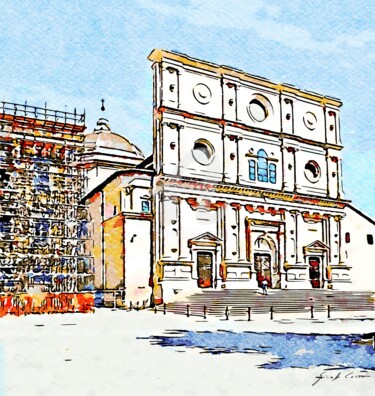 Palazzo con impalcature accanto a basilica