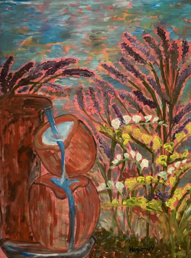 Lavender near the fountain garden.Viorica Hagianu.80x60cm Painting titled "Lavender near the f…" by Viorica Hagianu, Original Artwork, Oil Mounted on Wood Stretcher frame