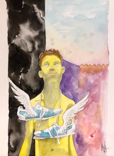 Dessin intitulée "Le Nouvel Hermès" par Raffu, Œuvre d'art originale, Aquarelle