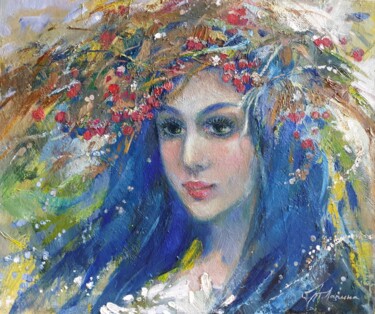 Fairy of meadow - oil, faire tale, knife and bruch painting Painting titled "Fairy of meadow - o…" by Tatiana Lapina, Original Artwork, Oil Mounted on Wood Stretcher frame
