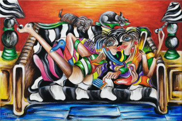 Painting titled "Love Relaxation #M13" by Thomas Lange, Original Artwork, Oil Mounted on Wood Stretcher frame