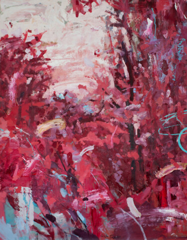 Painting titled "Splash in Red" by Glib Franko, Original Artwork, Oil Mounted on Wood Stretcher frame