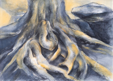 Root on the rock plateau Painting titled "Root on the rock pl…" by Adriana Mueller, Original Artwork, Watercolor