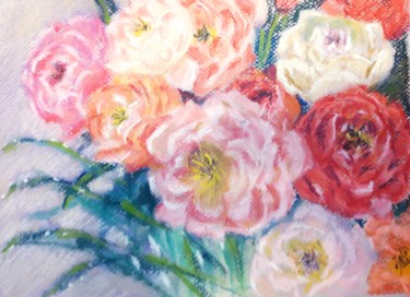 绘画 标题为“Peonies in pastel” 由Dharsha Samarasinha, 原创艺术品, 粉彩