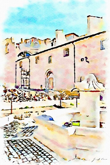 Fontana e chiesa terremotata