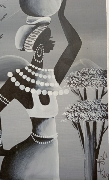 Pintura titulada "Woman Carrying pot…" por Jafeth Moiane, Obra de arte original, Oleo