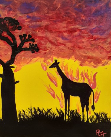 绘画 标题为“la savane brûle!” 由Plm, 原创艺术品, 丙烯