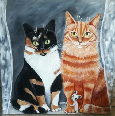 绘画 标题为“Cats2” 由Tatiana Shirova, 原创艺术品, 油 安装在木质担架架上
