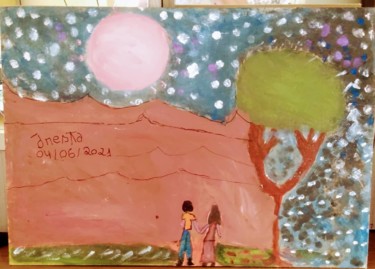 Painting titled "Love moonlight" by Jane Costa, Original Artwork, Acrylic
