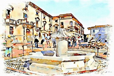 Fontana e palazzi danneggiati